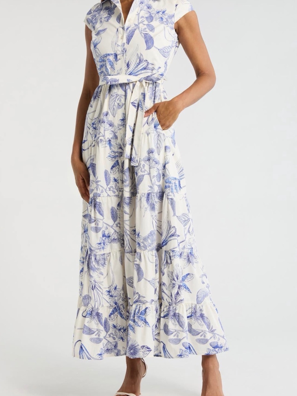 Avec Les Filles Blue and White Floral Maxi Shirt Dress NWT sz 6 - Picture 12 of 13